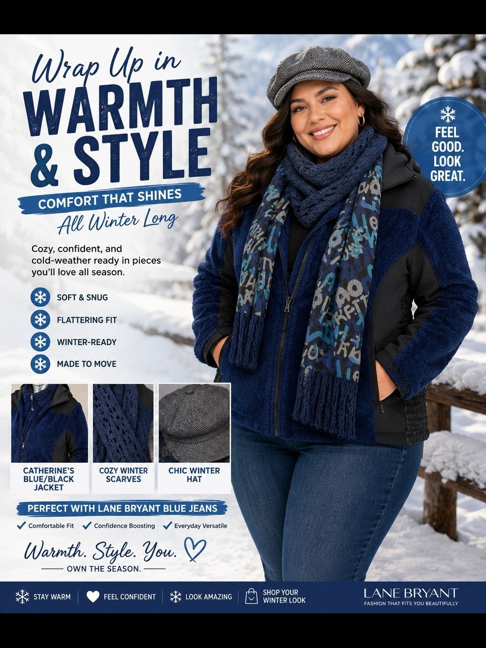 Sale:Walking in a Winter Wonderland: Blue & Black Fleece Jacket, Scarves, Jeans,